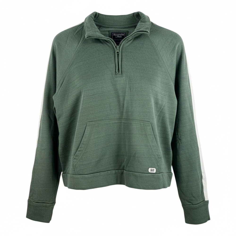 Abercrombie‎ Fitch Green Oversized Quarter Zip Pullover Sweatshirt Size L
